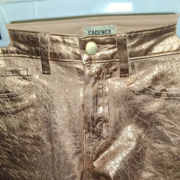 L'Agence Margot Skinny Jeans Petal Pink Rose Gold Metallic Women's Size 25 - Picture 3 of 4